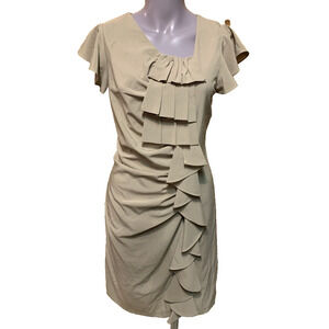 ICU Dress Womens Medium Stretch Satin Flutter Sleeve Classic Dress Ruffled Dress